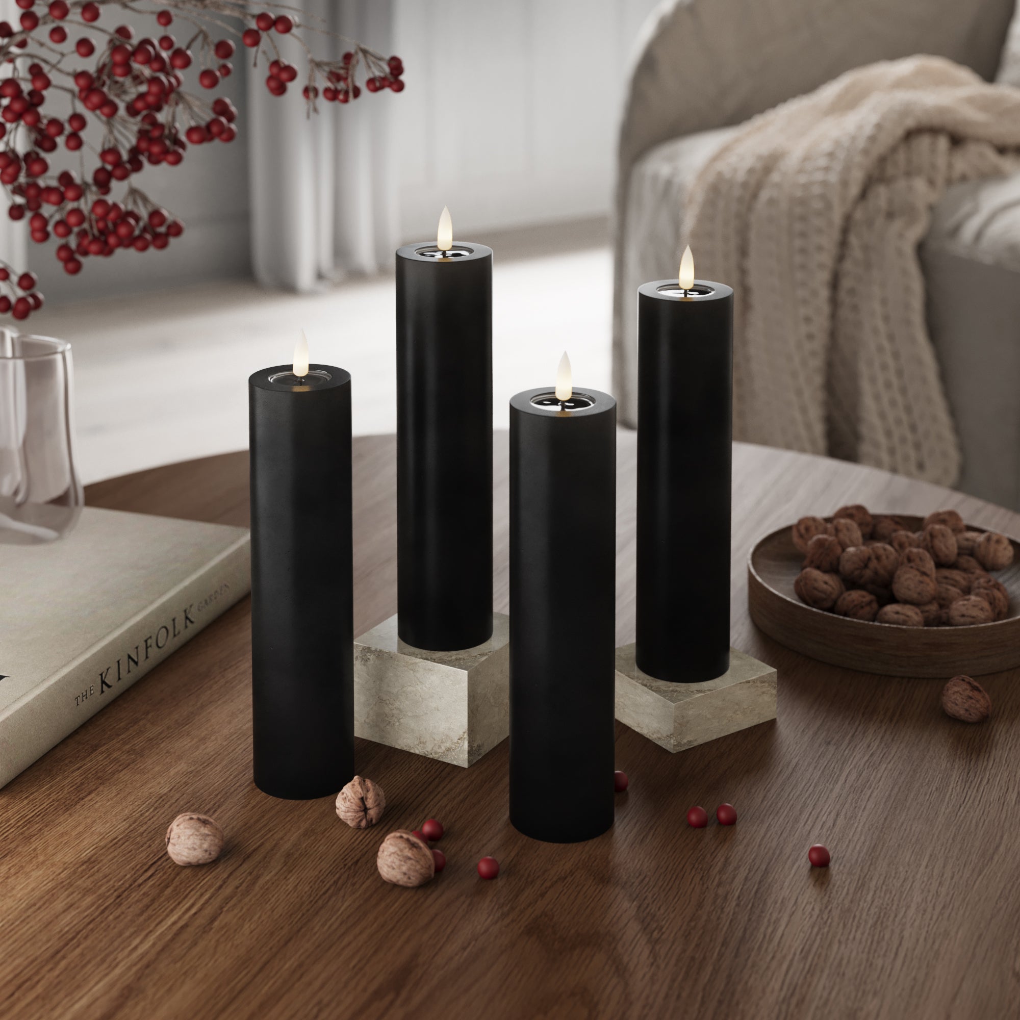 LIDERADO Vela pilar Ø 5 x 20 cm Preto - 4 pcs