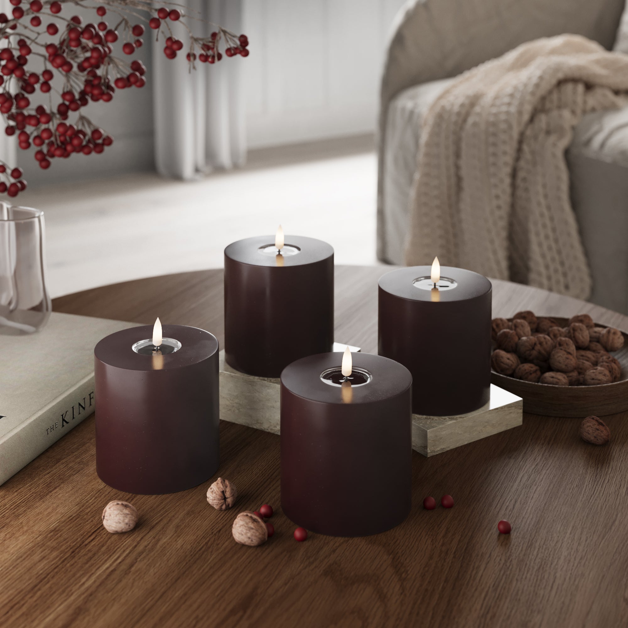 LED Blockljus Ø 10 x 10 cm Bourgogne - 4 st