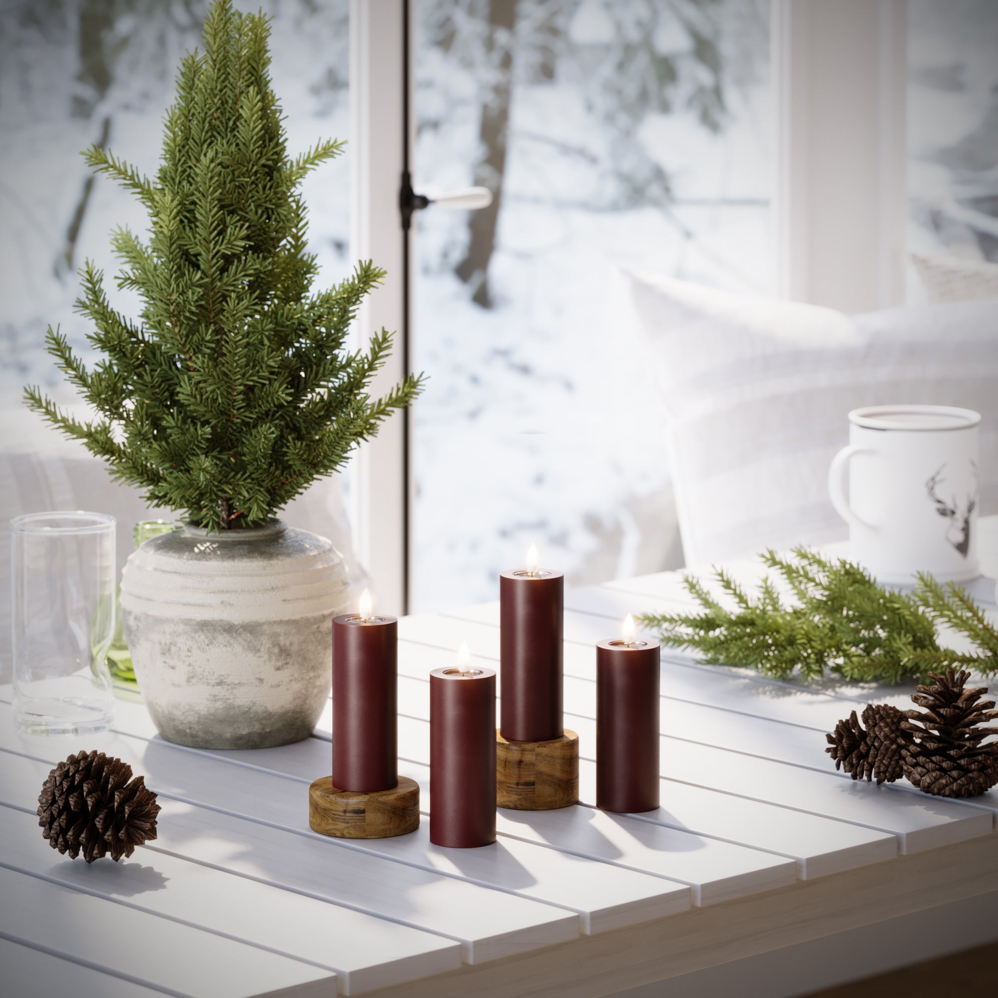 LED Blockljus Ø 5 x 12,5 cm Bourgogne - 4 st