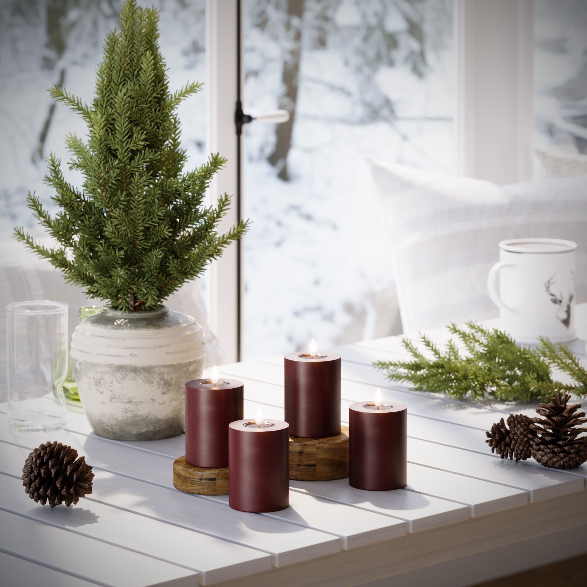 LED -ploki tuled Ø 7,5 x 10 cm Burgundia - 4 tk