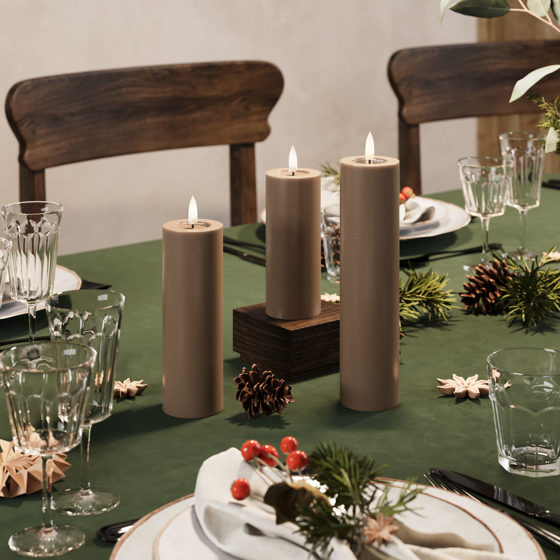 LED blokové světlo - Ø 5 x 12,5 + 15 + 20 cm Karamelová