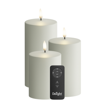 Utomhus LED Blockljus Förpackning om 3, Ø 7,5 x 10/12,5/15 cm Sand