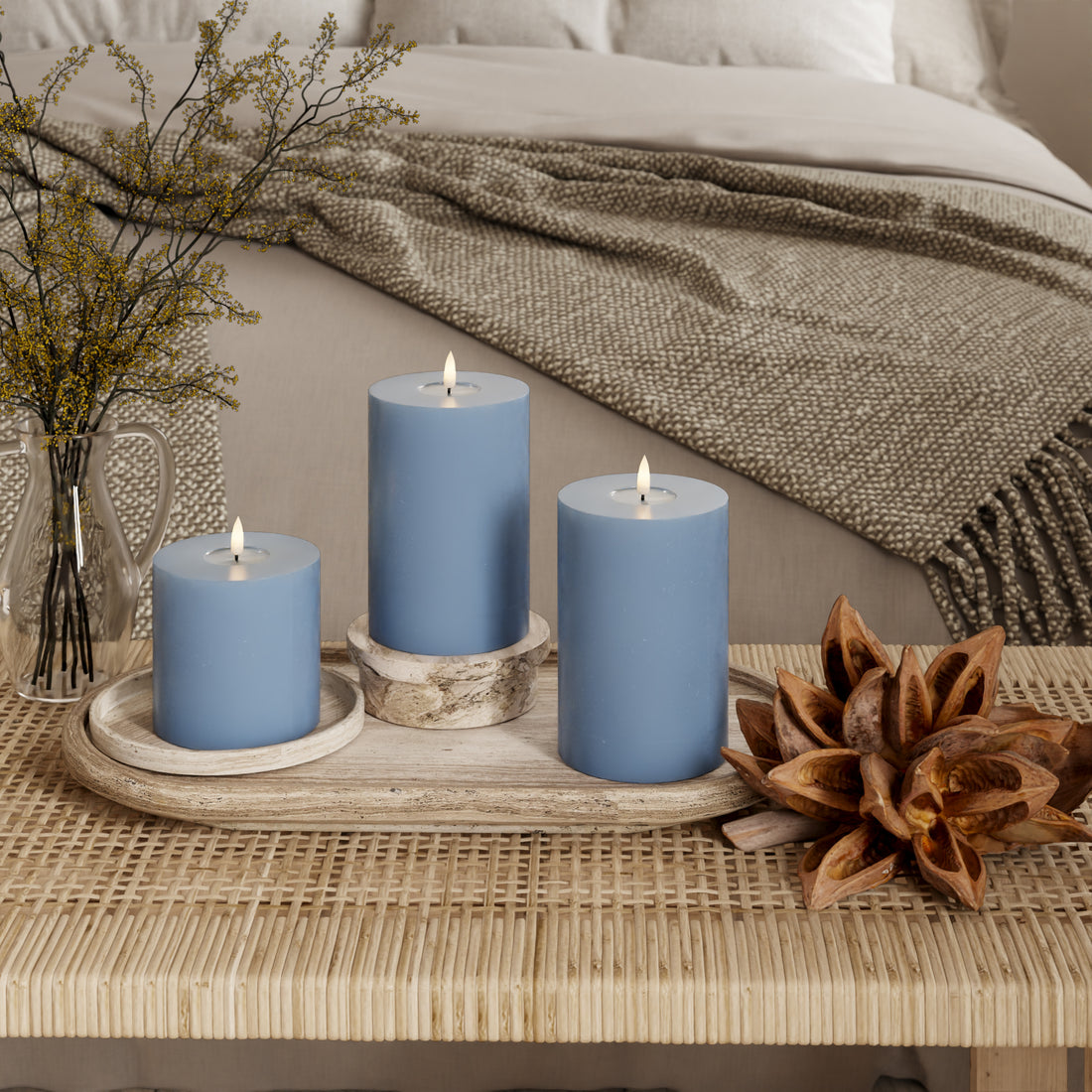 LIDERADO Vela pilar Ø 10 x 10 + 15 + 20 cm Azul gelo