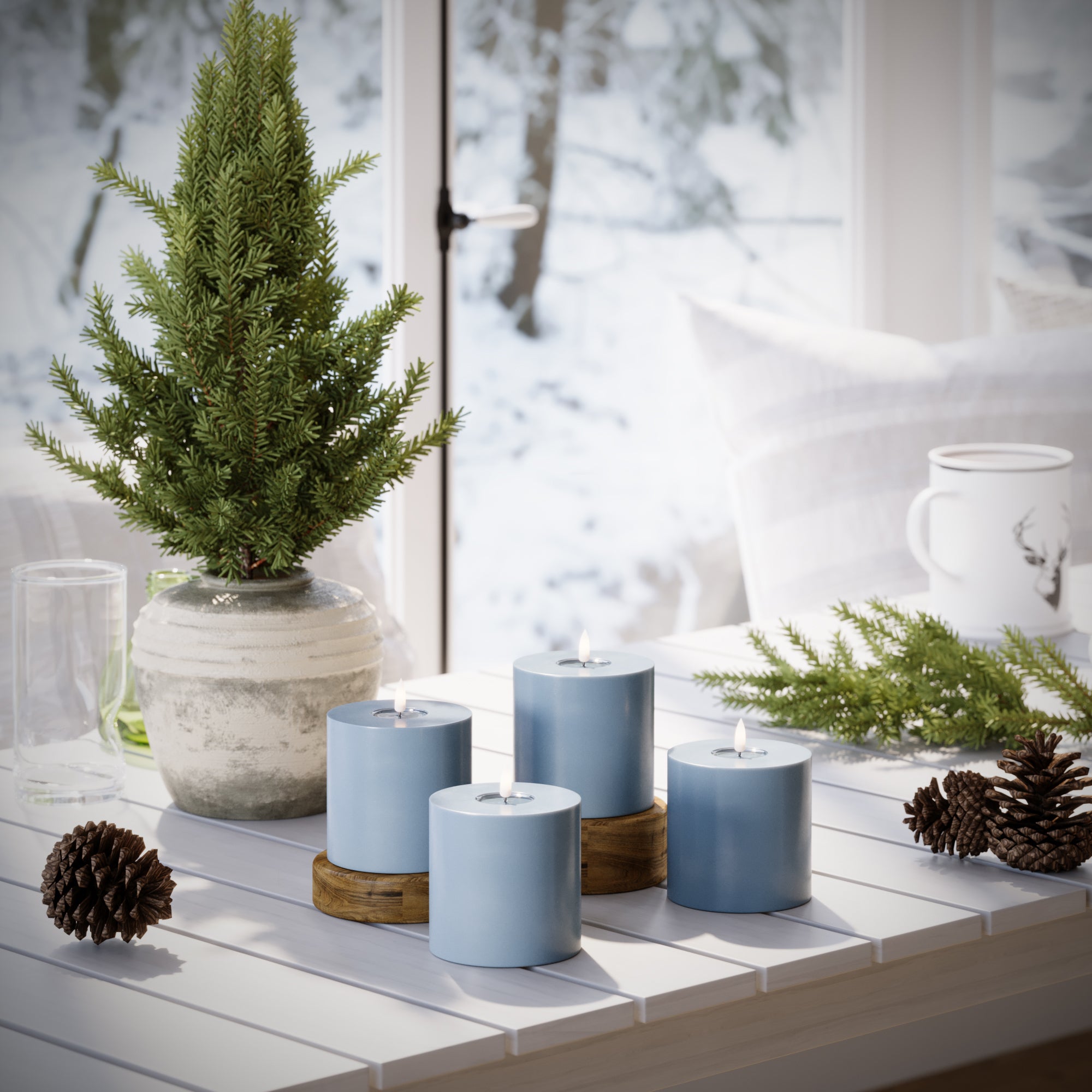 LED -plokktuled Ø 10 x 10 cm Jääsinine - 4 tk