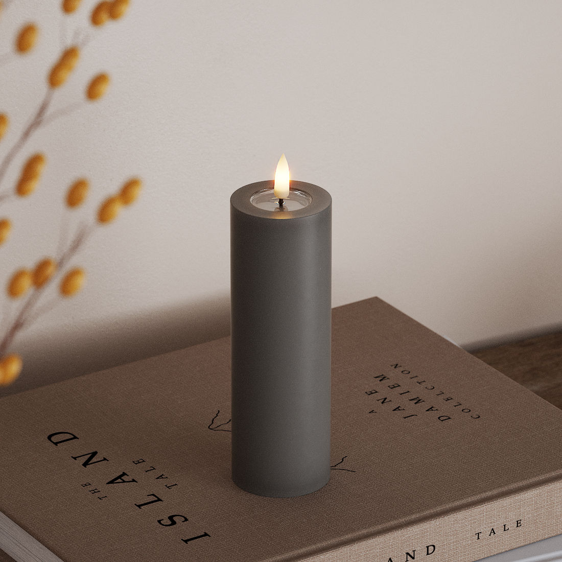 Deluxe Homeart LED Blockljus Ø 5 x 15 cm Grå LED Blockljus 4