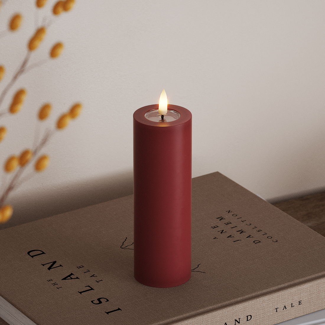 Deluxe Homeart LED Blockljus Ø 5 x 15 cm Bordeaux LED Blockljus 4