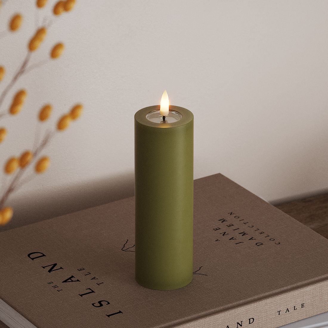 Deluxe Homeart LED blokové světlo Ø 5 x 15 cm Olivově zelená LED blokové světlo 4