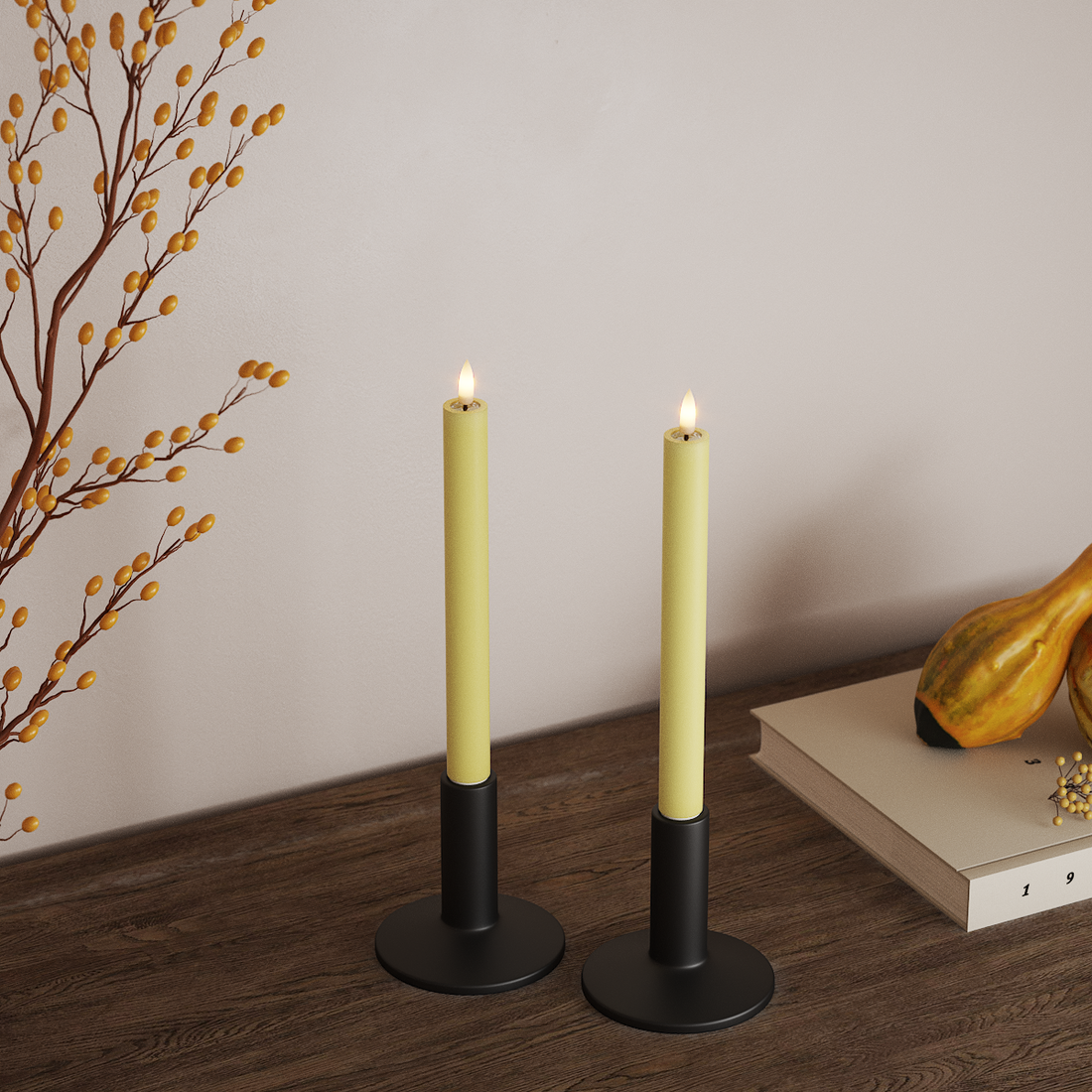 Deluxe Homeart LEDs Vela fina 2 peças, Ø 2 x 24 cm Amarelo claro LEDs Vela fina 4