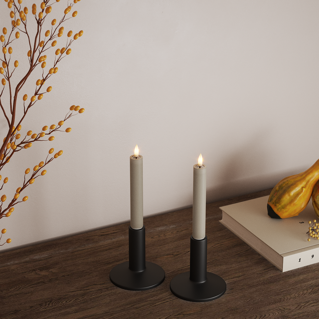 Deluxe Homeart LEDs Vela fina 2 peças, Ø 2 x 15 cm Areia LEDs Vela fina 4