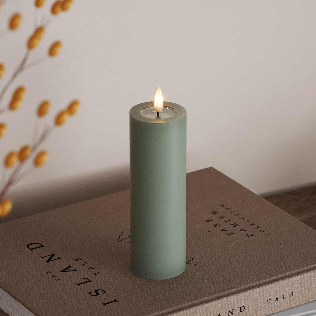 Deluxe Homeart LED Bloklys Ø 5 x 15 cm Salvie Grøn LED bloklys 4