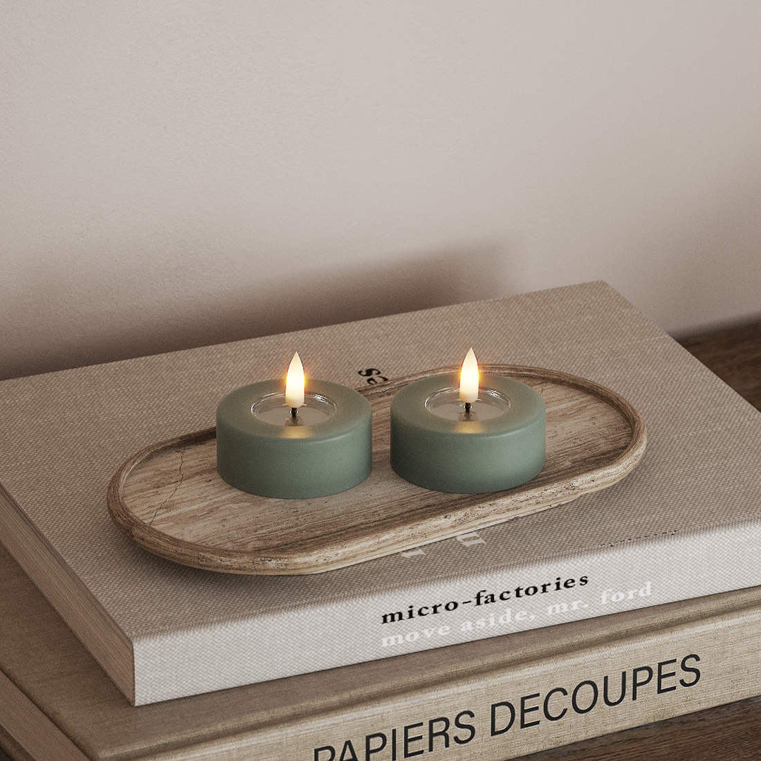 Deluxe Homeart Jumbo LED Vela de chá 2 peças grandes Verde sálvia Jumbo LED Vela de chá 4