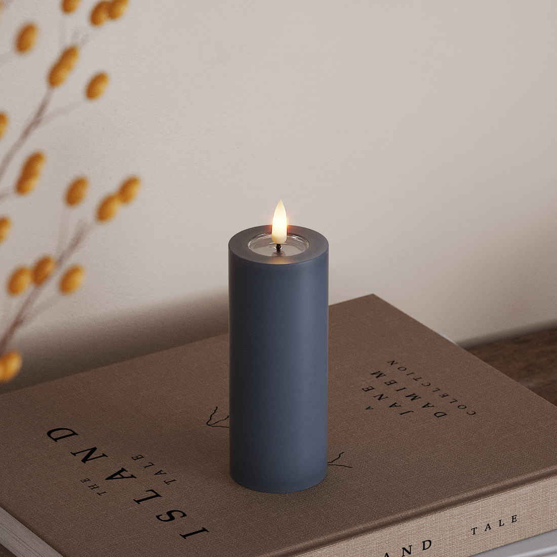 Deluxe Homeart LED Bloklys Ø 5 x 12,5 cm Isblå LED bloklys 4