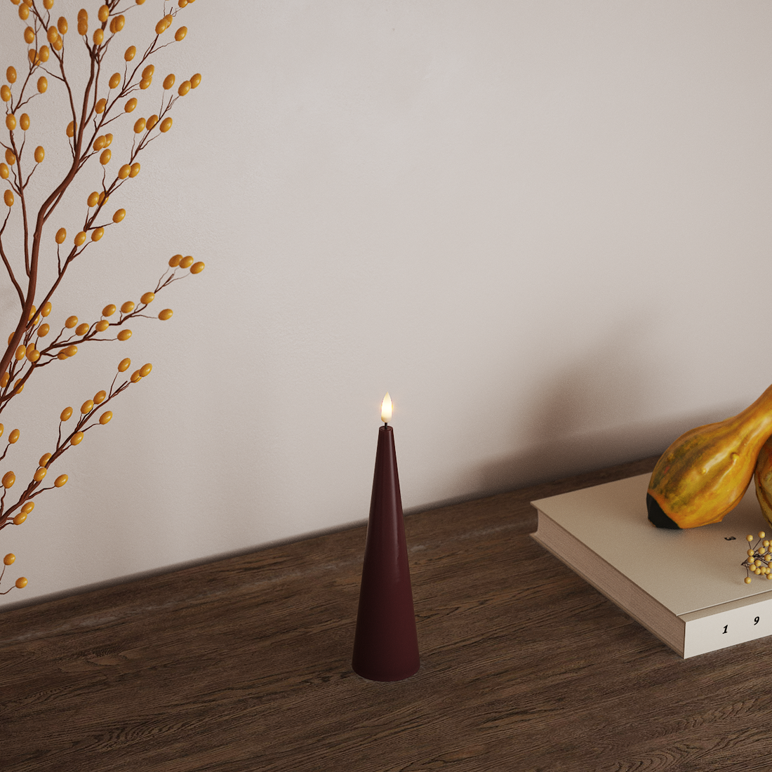 Deluxe Homeart Kon ljus D 5 x H 20 cm Bordeaux LED Kegelljus 4