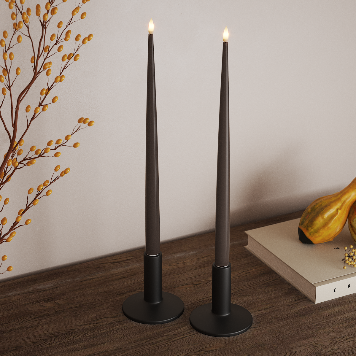 Deluxe Homeart LED světlo na svíčku s lakem, 2 ks 38 cm Mokka LED světlo na svíčku 3