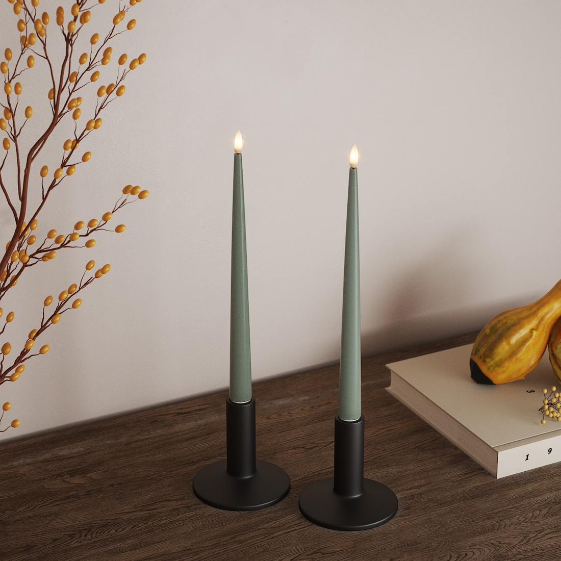 Deluxe Homeart LEDs Vela afilada com Laca, 2 peças 28 cm Verde sálvia LEDs Vela afilada 4