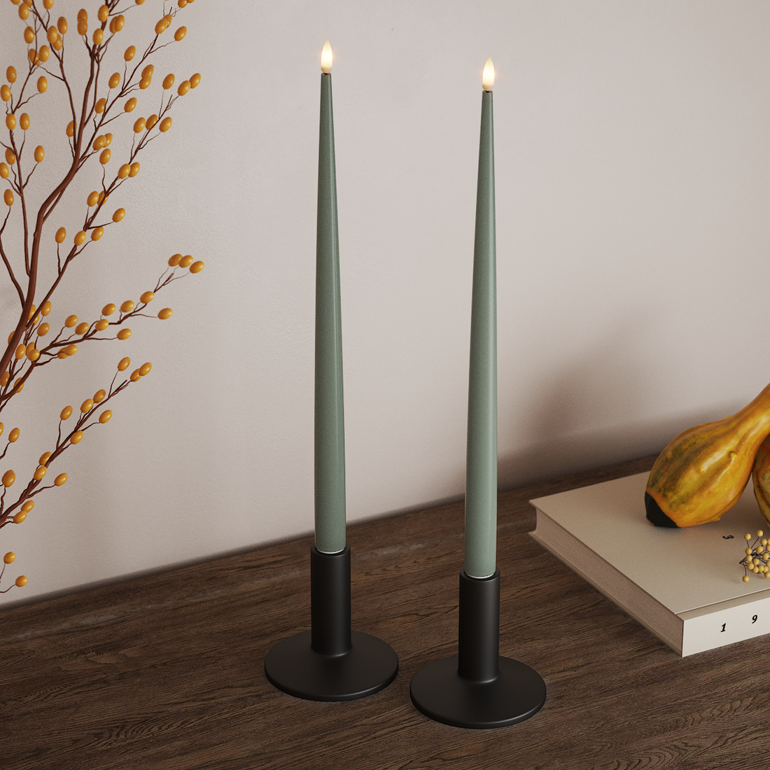 Deluxe Homeart Φωτιστικό κεριού LED με Λάκα, 2 τμχ 38 cm Φασκόμηλο πράσινο Φως κεριού LED 4