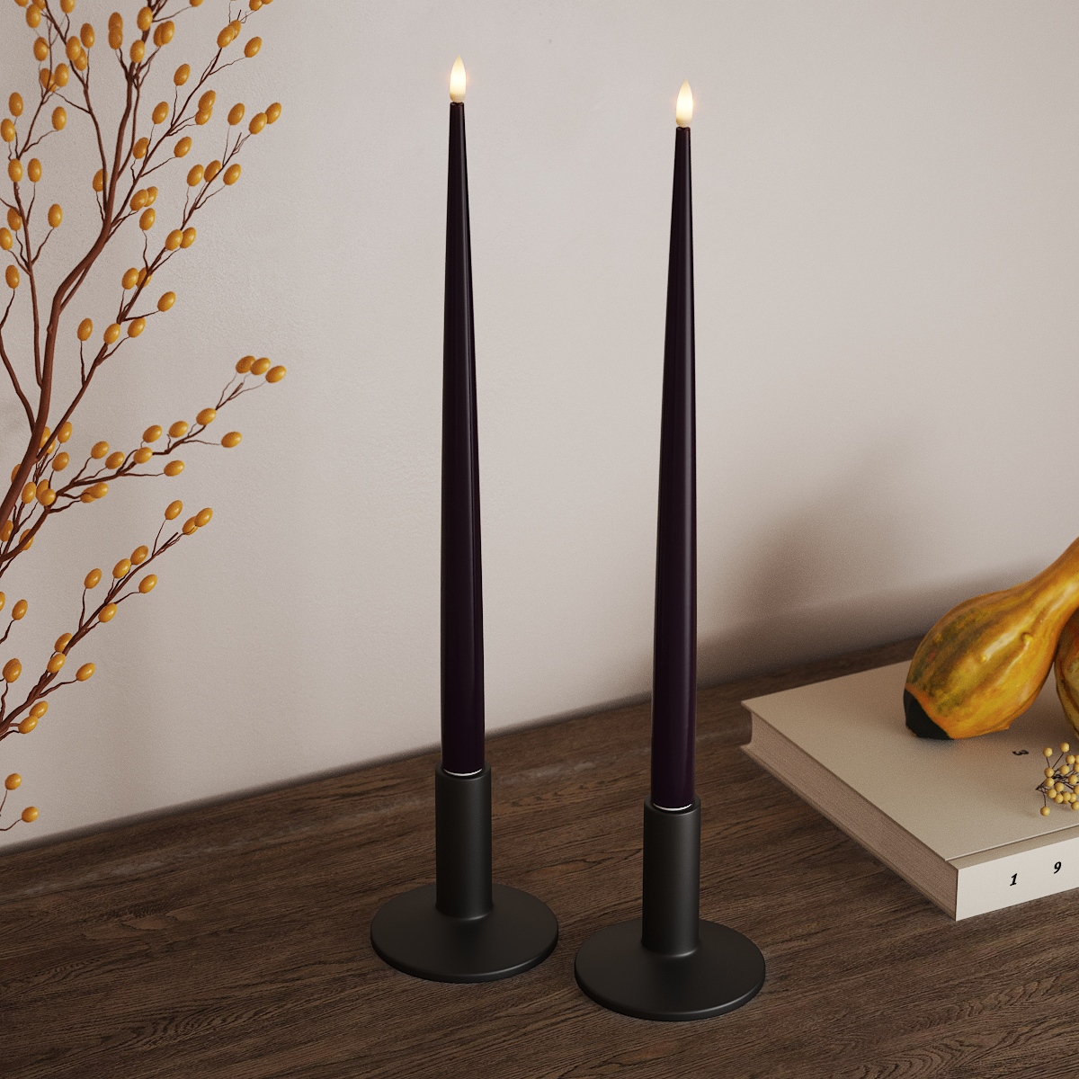 Deluxe Homeart LED Kertelys med Lak, 2 stk 38 cm Mørkelilla LED kertelys 3