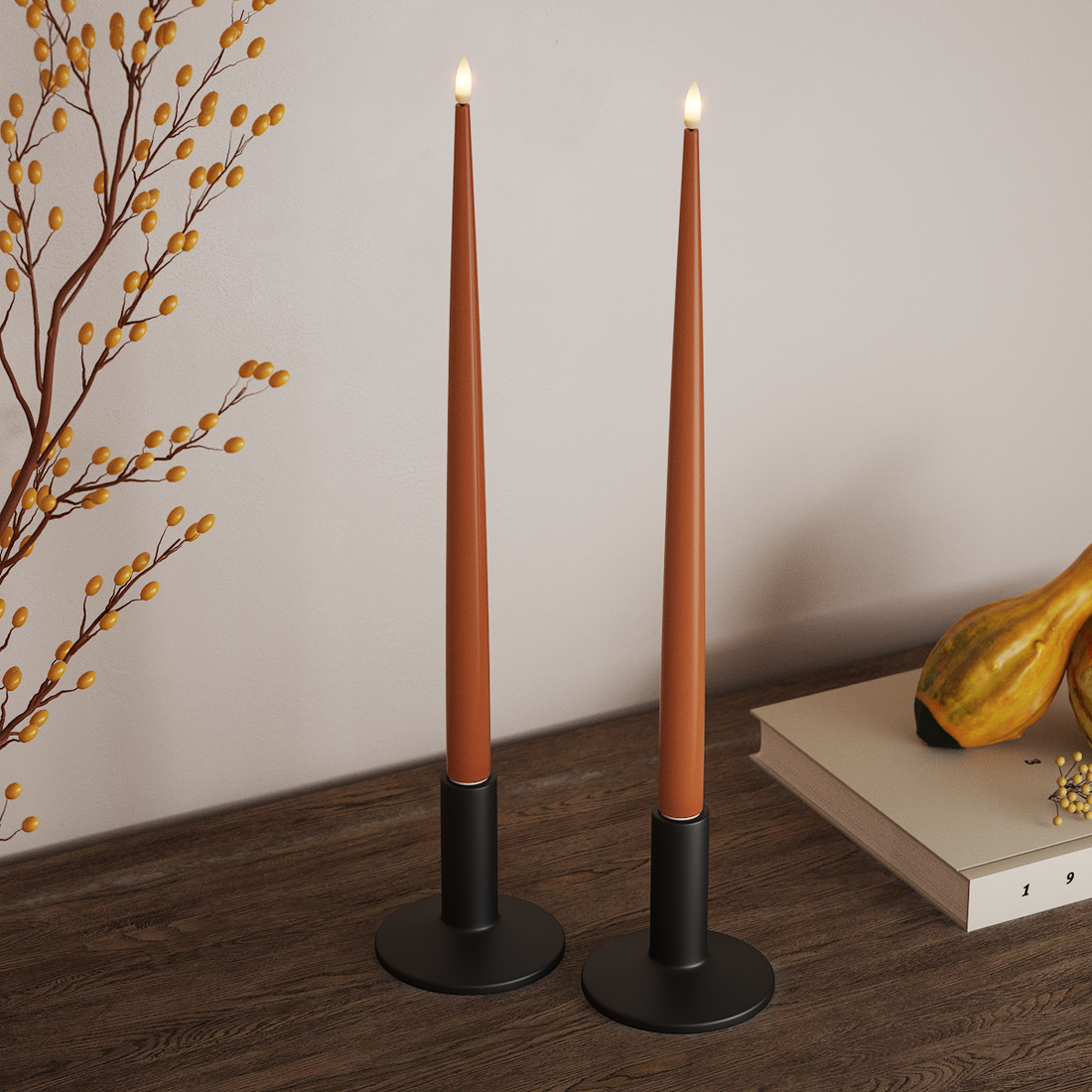 Deluxe Homeart Φωτιστικό κεριού LED με Λάκα, 2 τμχ 38 cm Πορτοκαλί Φως κεριού LED 4