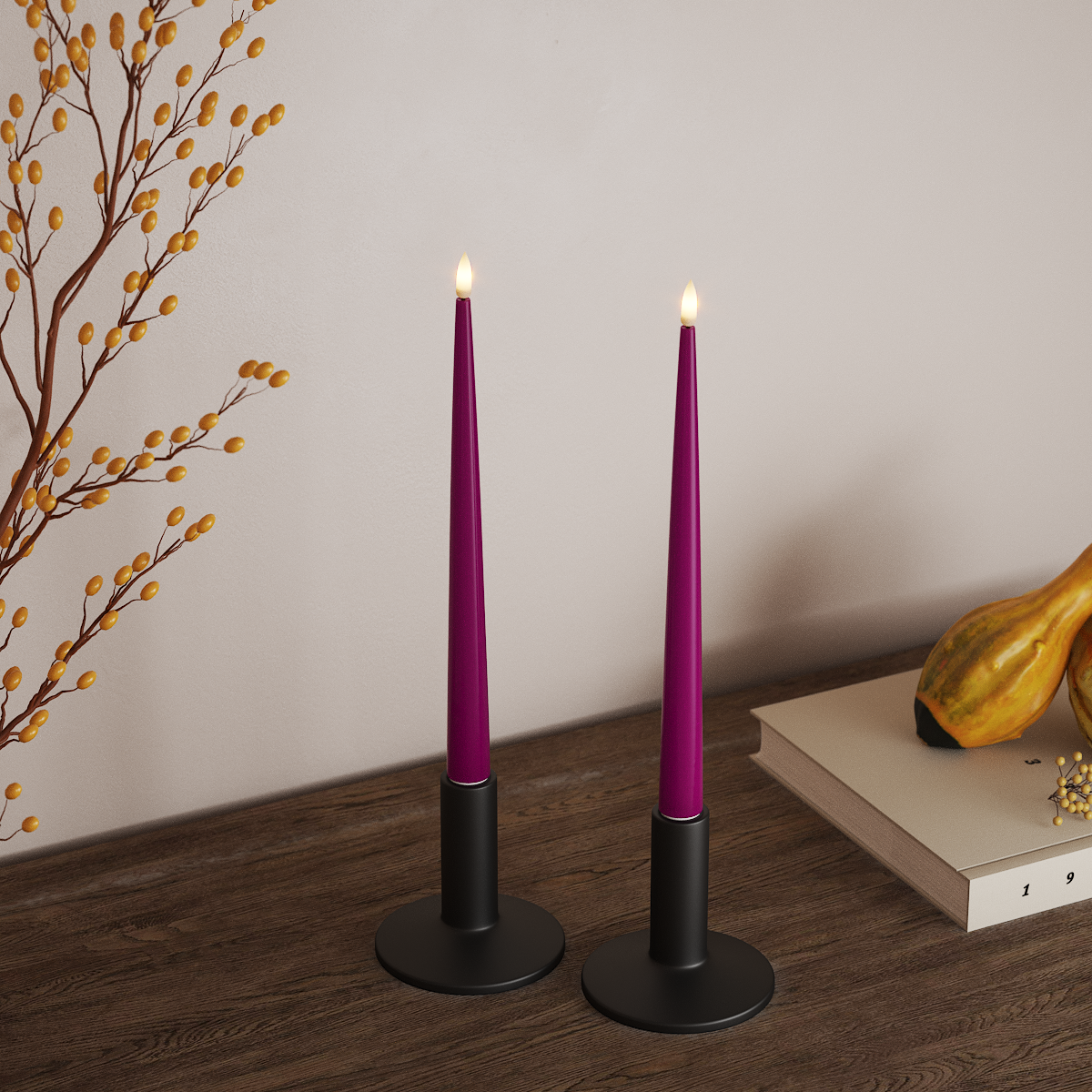 Deluxe Homeart Φωτιστικό κεριού LED με Λάκα, 2 τεμάχια 28 cm Βιολετί Φως κεριού LED 3