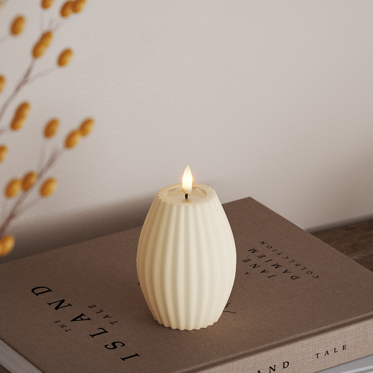 Deluxe Homeart LEDs Vela canelada D 7,5 x A 10 cm Creme LEDs Vela canelada 3