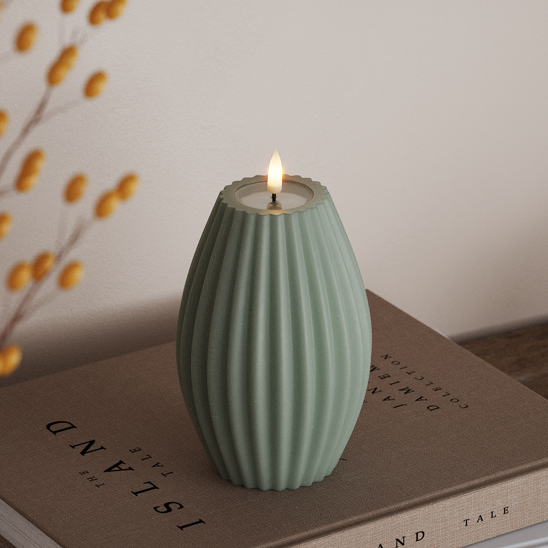 Deluxe Homeart LEDs Vela canelada D 10 x A 15 cm Verde sálvia LEDs Vela canelada 4