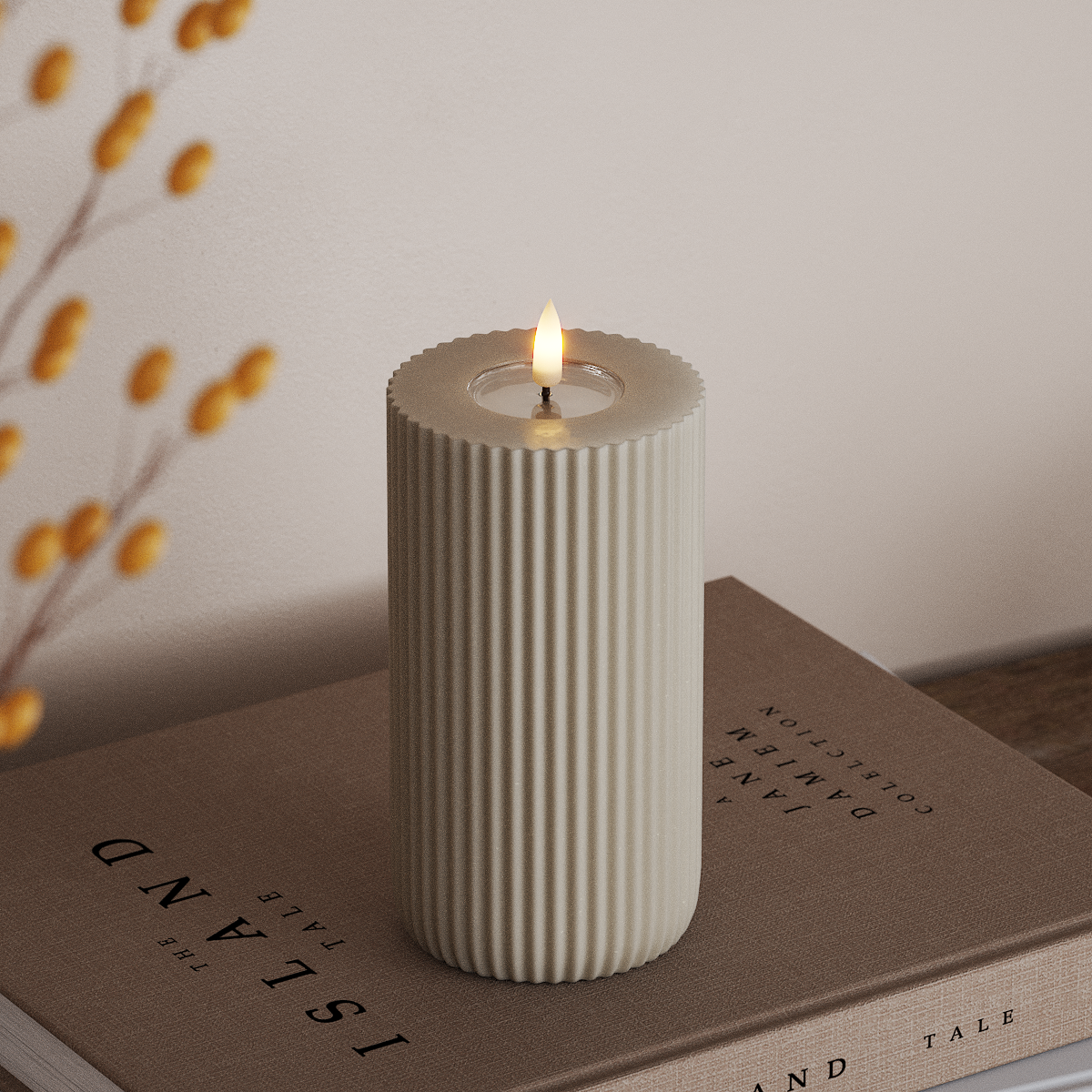 Deluxe Homeart Solid Stripe LEDs Vela pilar Ø 8 X 15 Cm Areia Forma LED 3