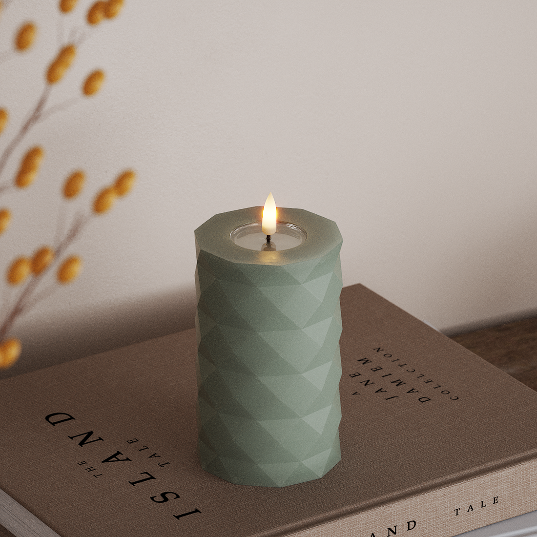 Deluxe Homeart Square LED Blockljus Ø 7,5 x 12,5 cm Salviagrön LED Square 4