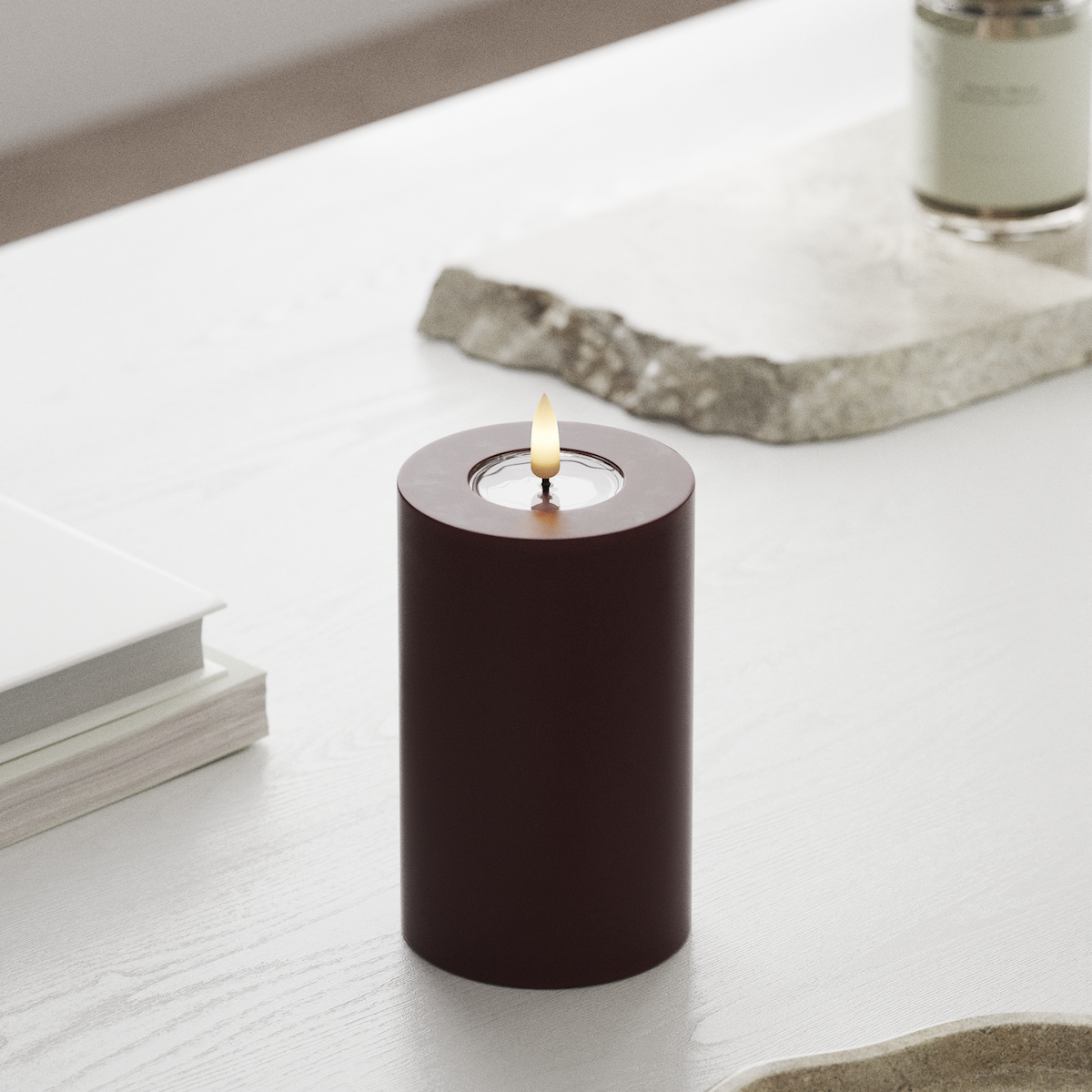 Deluxe Homeart Φωτιστικό μπλοκ LED Ø 7,5 x 12,5 cm Βουργουνδί Φως μπλοκ LED 1