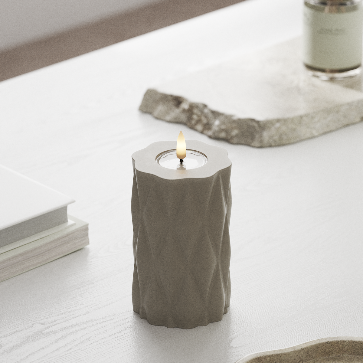 Deluxe Homeart Harlequin LED blokové světlo Ø 7,5 x 12,5 cm Písková LED diody Harlequin 1