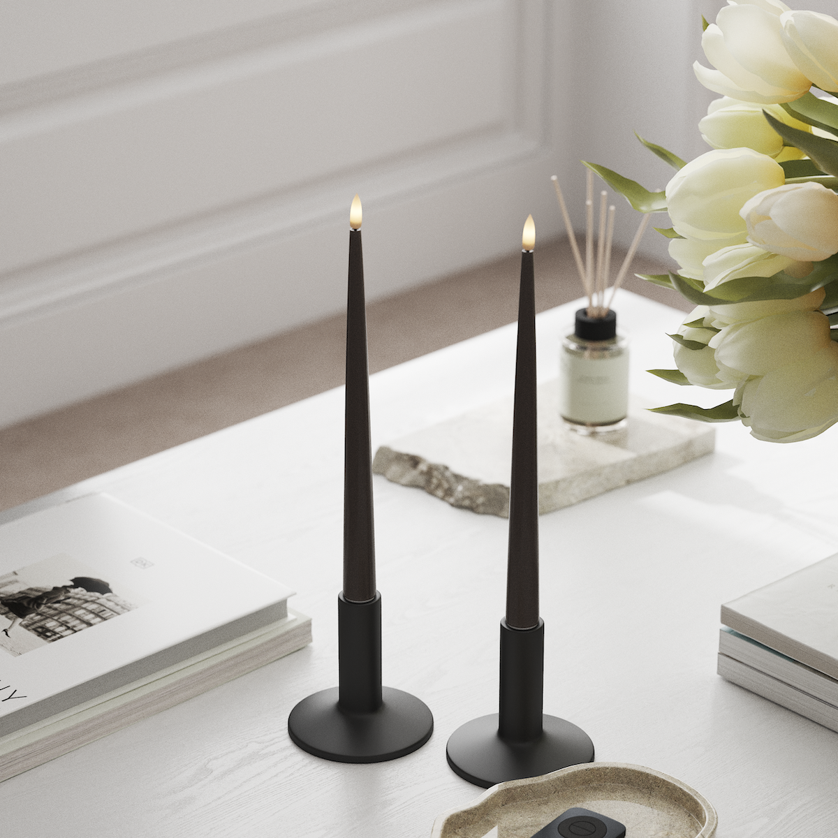 Deluxe Homeart LED světlo na svíčku s lakem, 2 kusy 28 cm Mokka LED světlo na svíčku 1