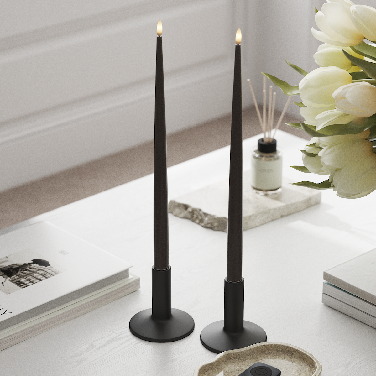 Deluxe Homeart LED světlo na svíčku s lakem, 2 ks 38 cm Mokka LED světlo na svíčku 1