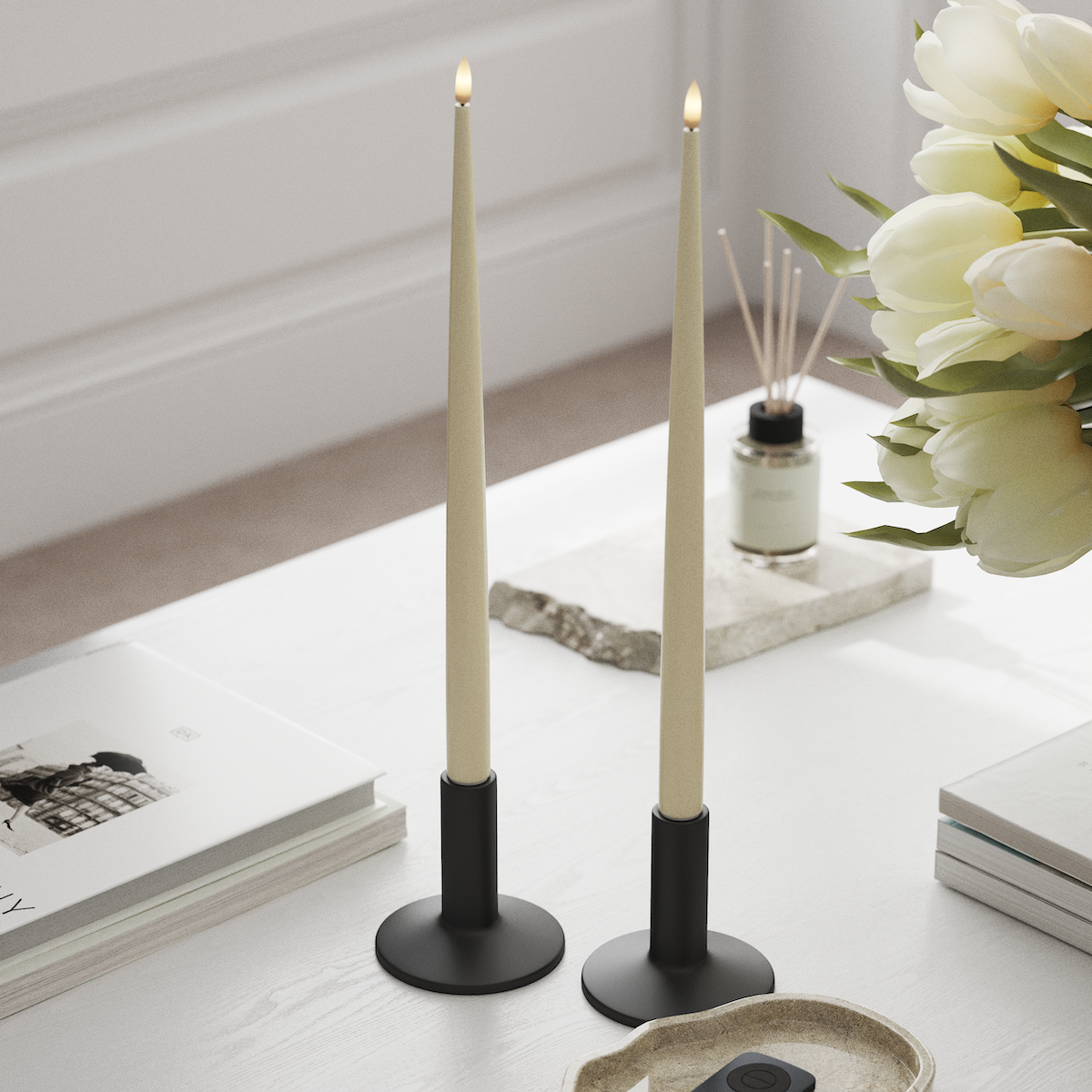 Deluxe Homeart LED světlo na svíčku s lakem, 2 ks 38 cm Krémová LED světlo na svíčku 1