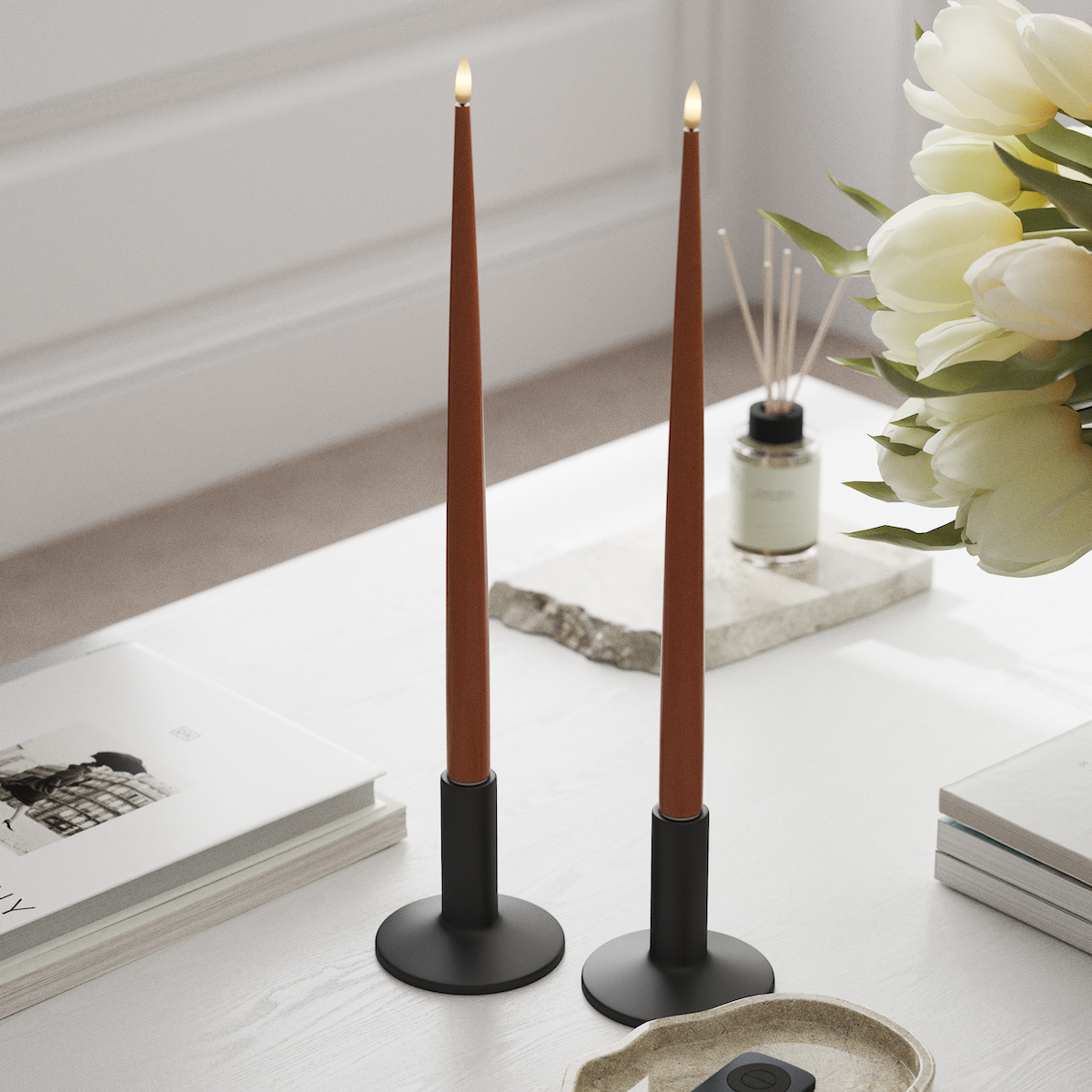 Deluxe Homeart LED Kertelys med Lak, 2 stk 38 cm Orange LED kertelys 1