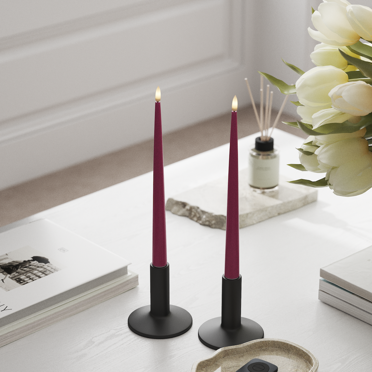 Deluxe Homeart Φωτιστικό κεριού LED με Λάκα, 2 τεμάχια 28 cm Μαγέντα Φως κεριού LED 1