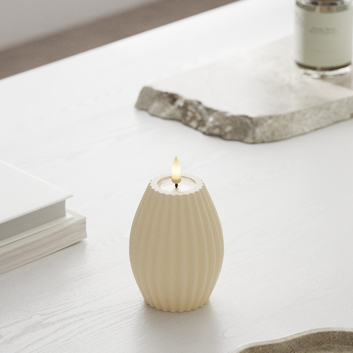 Deluxe Homeart LEDs Vela canelada D 7,5 x A 10 cm Creme LEDs Vela canelada 1