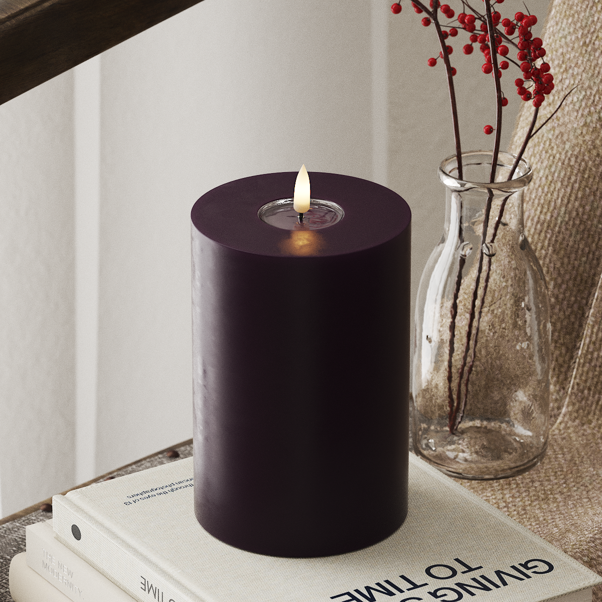 Deluxe Homeart LED Blokklys Ø 10 x 15 cm Mørkelilla LED blokklys 4