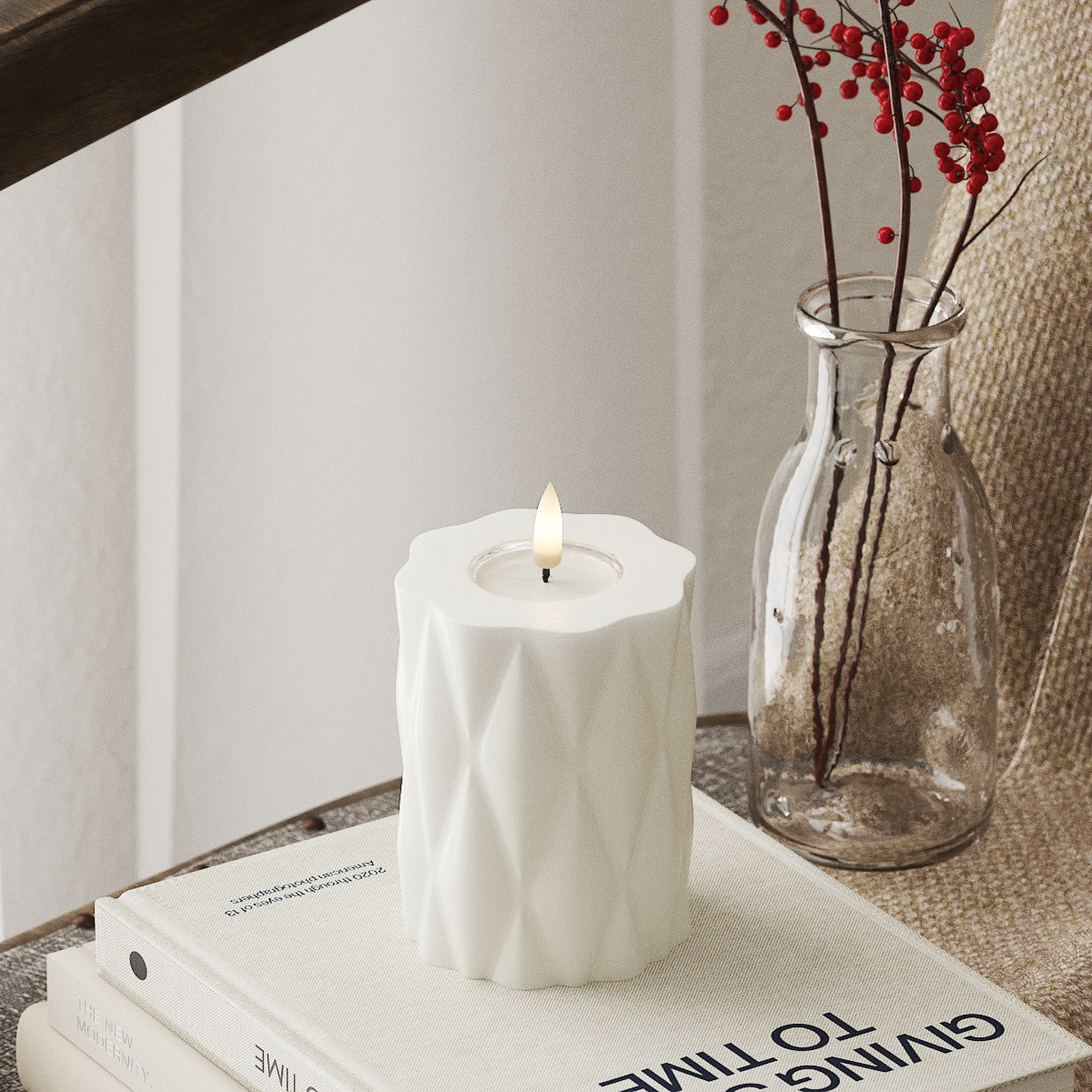 Deluxe Homeart Harlequin LED Bloklys Ø 7,5 x 10 cm Hvid LED Harlequin 4