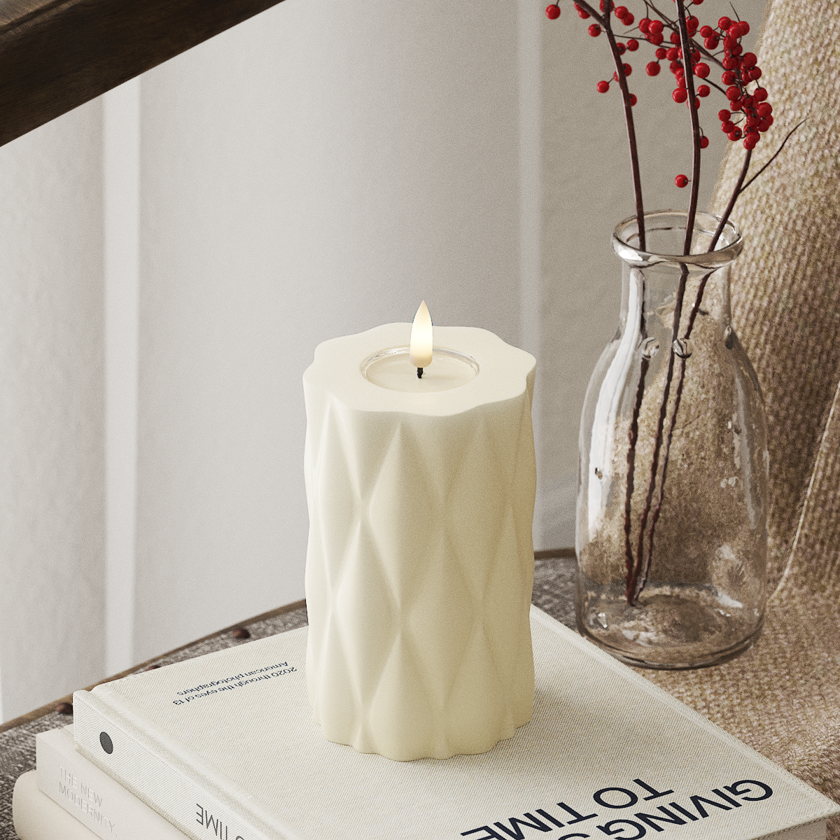 Deluxe Homeart Harlequin LED Blockljus Ø 7,5 x 12,5 cm Kräm LED Harlequin 4