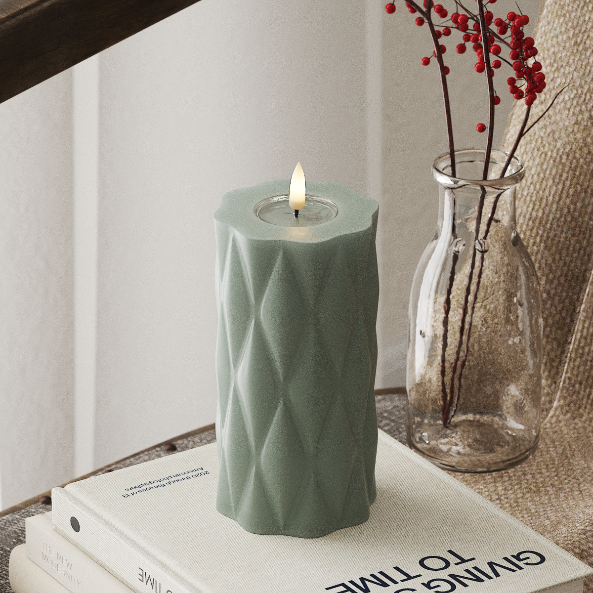 Deluxe Homeart Harlequin LED Blockljus Ø 7,5 x 15 cm Salviagrön LED Harlequin 4