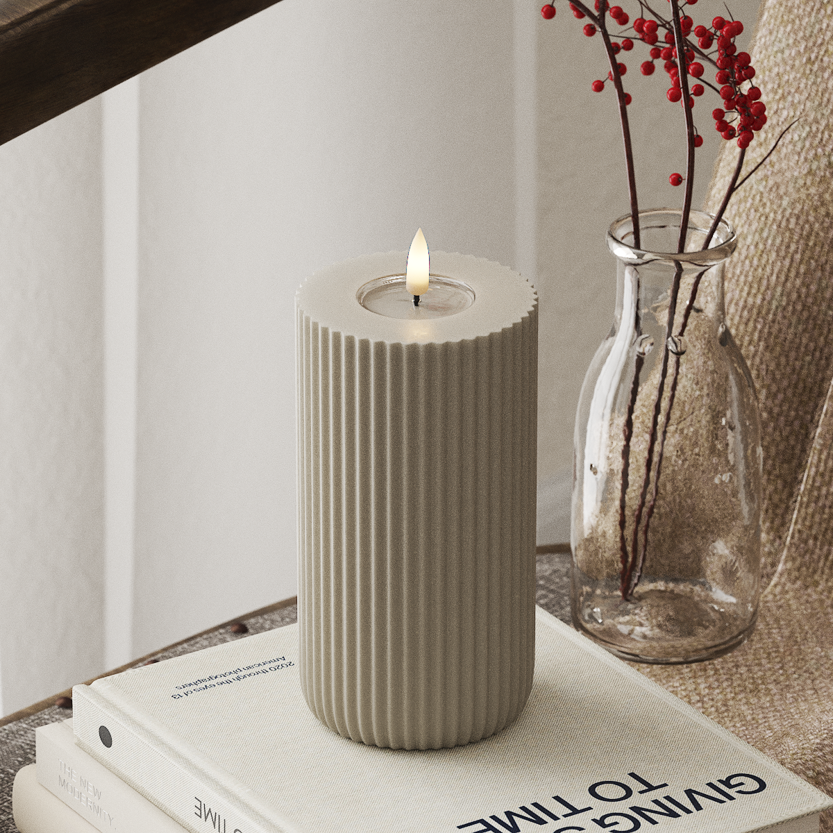Deluxe Homeart Solid Stripe LEDs Vela pilar Ø 8 X 15 Cm Areia Forma LED 4