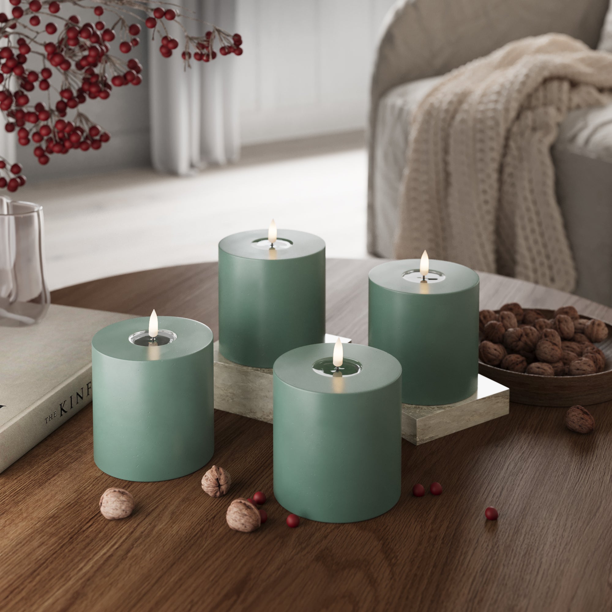 LED bloková světla Ø 10 x 10 cm Jadeitově zelená - 4 ks