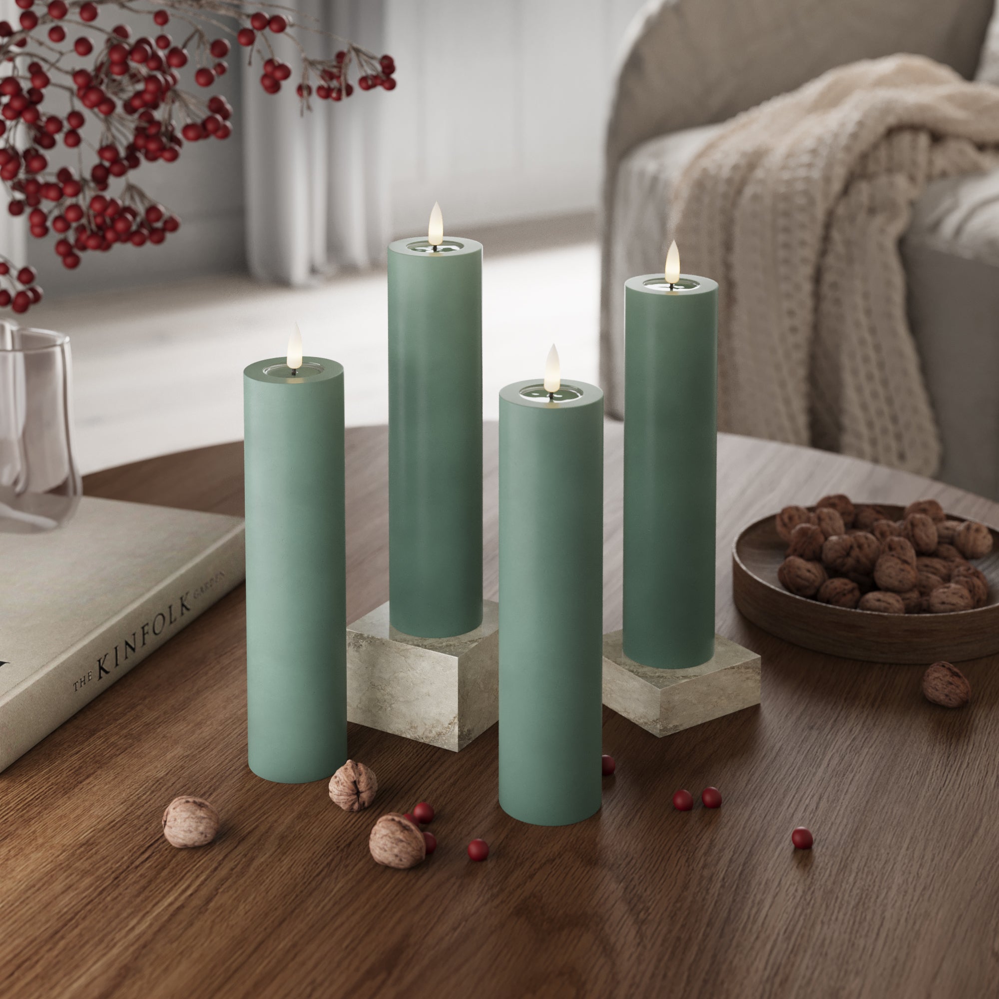 LED bloková světla Ø 5 x 20 cm Jadeitově zelená - 4 ks