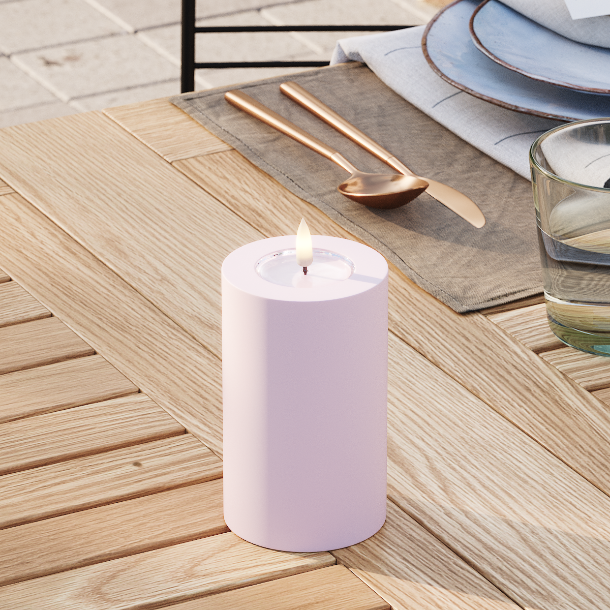 Deluxe Homeart Venkovní LED blokové světlo Ø 7,5 x 12,5 cm Zaprášená červená LED venkovní světelné blokové světlo 3