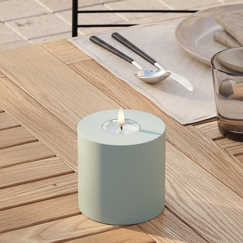 Deluxe Homeart Utendørs LED Blokklys Ø 10 x 10 cm Salviegrønn LED utendørs lysblokklys 2