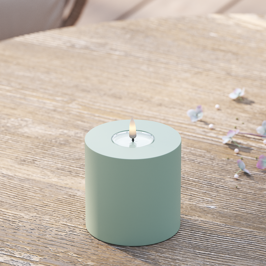 Deluxe Homeart Utendørs LED Blokklys Ø 10 x 10 cm Salviegrønn LED utendørs lysblokklys 2