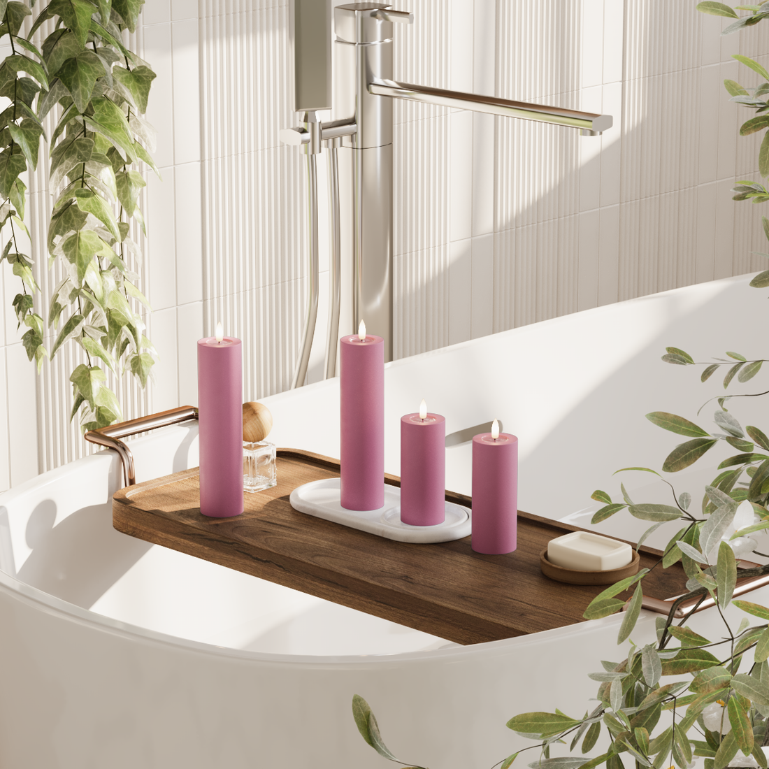 Deluxe Homeart LED bloklys pakke - Magenta - 2x 5 x 12,5 cm | 2x 5 x 20 pakke 1