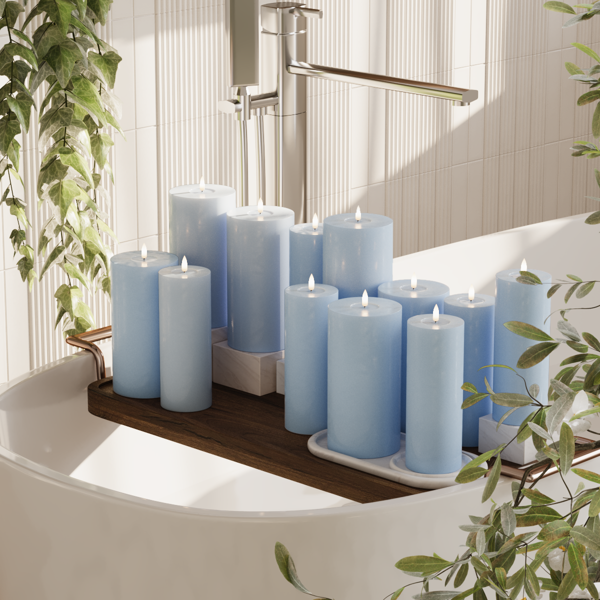 Deluxe Homeart LED blokklyspakke - Isblå - 6 x 7,5 x 20 | 6 x 10 x 20 cm pakke 2