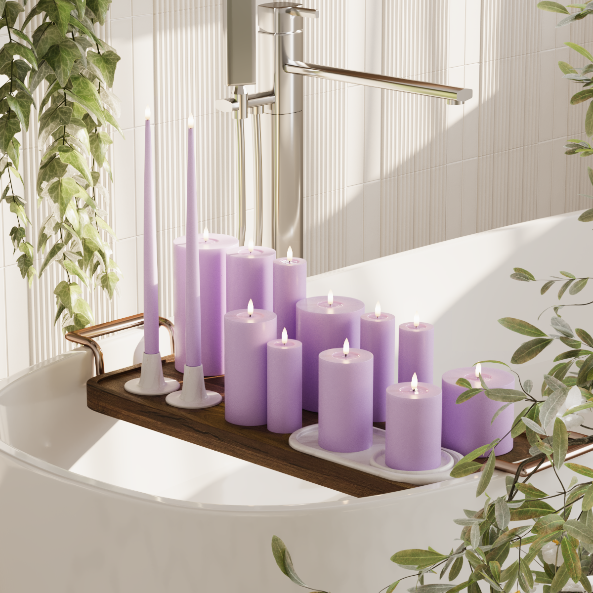 Deluxe Homeart Pacote de velas LED - Lavanda - 5 x 10 + 12,5 + 15 + 20 | 7,5 x 10 + 12,5 + 15 + 20 | 5 x 10 + 15 + 20 | 2 peças de 38 cm pacote 2