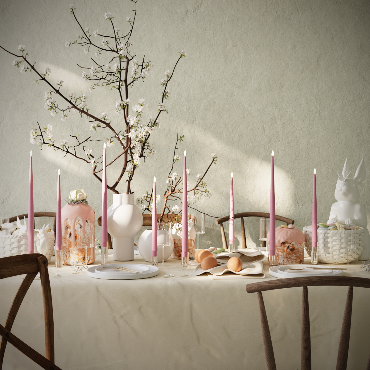 Deluxe Homeart LED Stearinlys pakke - Magenta - 4 stk 38 cm | 4 stk 28 cm pakke 1