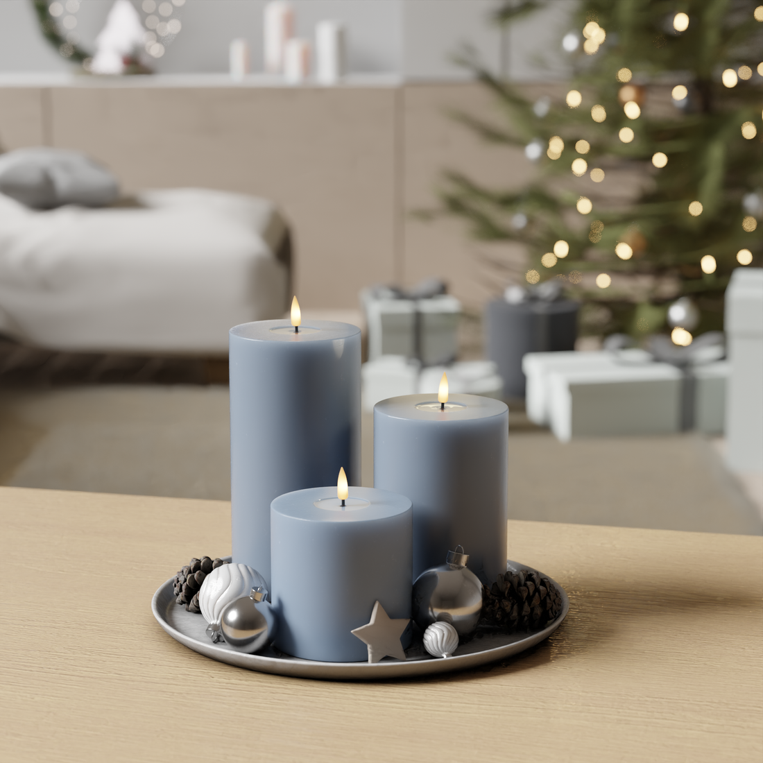 Deluxe Homeart Isblå bloklys pakke 10 x 10, 15, 20 1